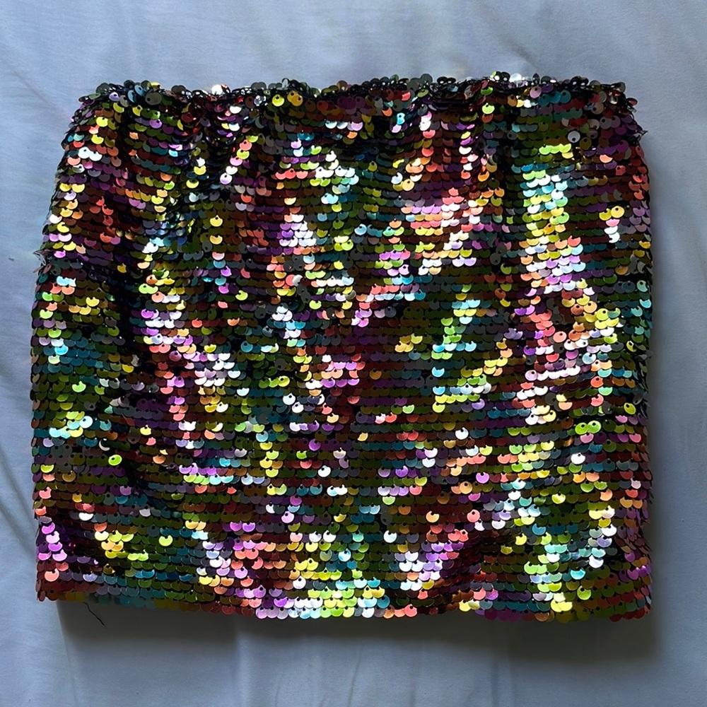 Rainbow sequin tube top